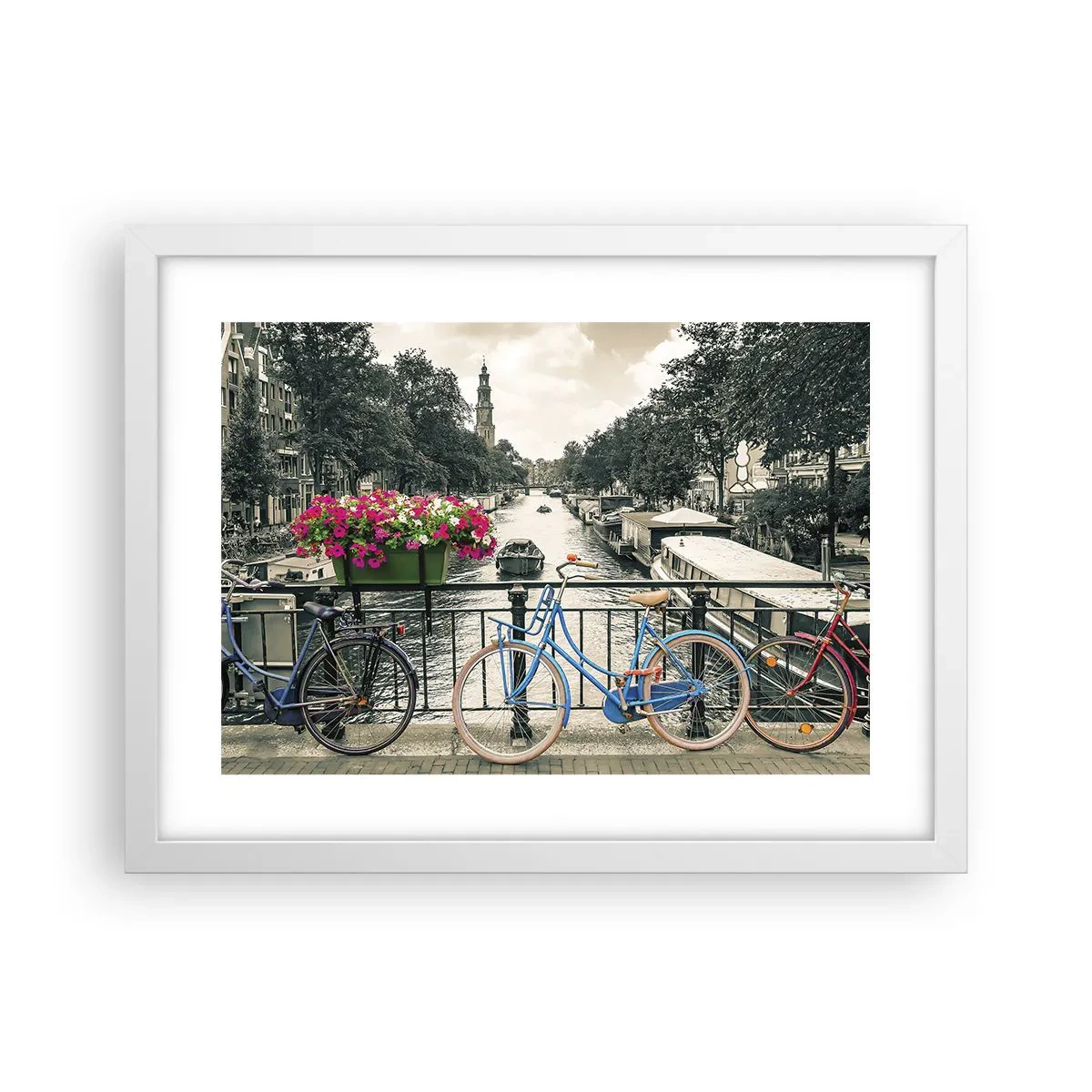 Plakat w białej ramie - Kolory amsterdamskiej ulicy - 40x30 cm