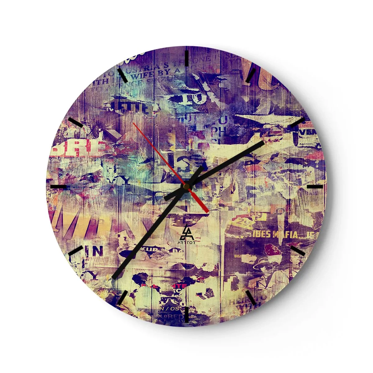 Zegar ścienny - Tarcza zegara z artystycznym motywem w stylu kolażu - 30x30cm - I tyle zostanie - Nowoczesna dekoracja ścienna do salonu, kuchni i sypialni ARTTOR