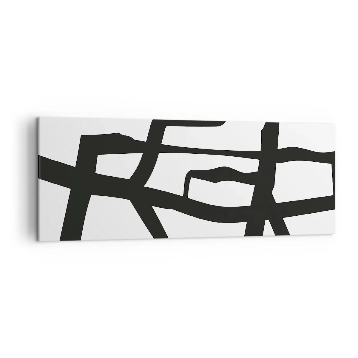 Obraz na płótnie - Minimalistyczny czarno-biały wzór z geometrycznymi liniami - 140x50cm - Czarno-biała konstrukcja - Nowoczesna dekoracja ścienna do salonu i sypialni ARTTOR