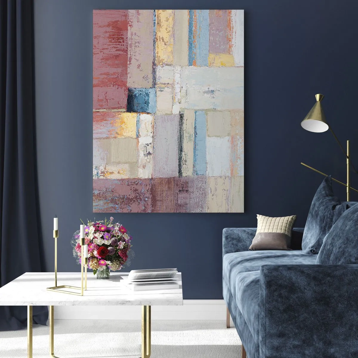 Obraz na szkle - Abstrakcyjna kompozycja geometryczna w pastelowych kolorach - 50x70cm - Spokój geometrii - Nowoczesna dekoracja ścienna do salonu, kuchni i sypialni ARTTOR