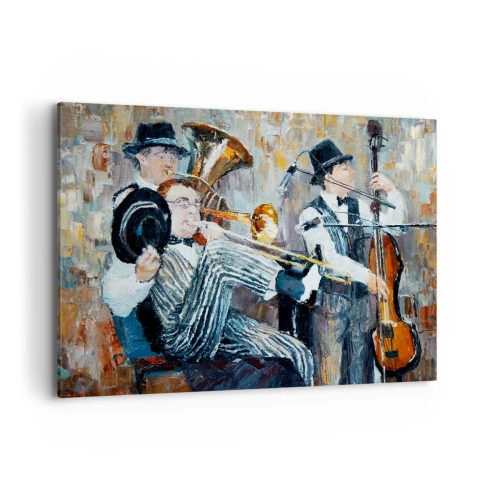 Obraz na płótnie - Muzycy jazzowi w stylu malarskim podczas koncertu - 120x80cm - Cały ten jazz - Nowoczesna dekoracja ścienna do salonu, kuchni i sypialni ARTTOR