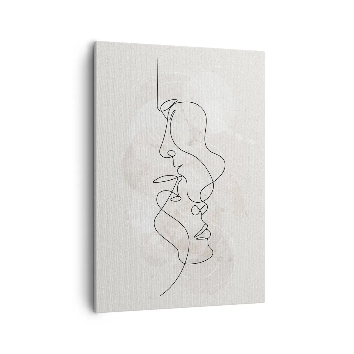Obraz na płótnie - Minimalistyczna grafika twarzy narysowana jedną linią na jasnym tle - 50x70cm - Splątani w uścisku - Nowoczesna dekoracja ścienna do salonu, kuchni i sypialni ARTTOR