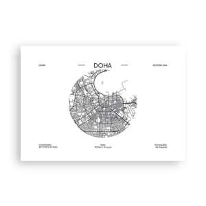 Plakat - Minimalistyczna mapa Dohy w czarno-białej kolorystyce z precyzyjnymi detalami - 100x70cm - Anatomia Dohy - Nowoczesna dekoracja ścienna do salonu i sypialni ARTTOR