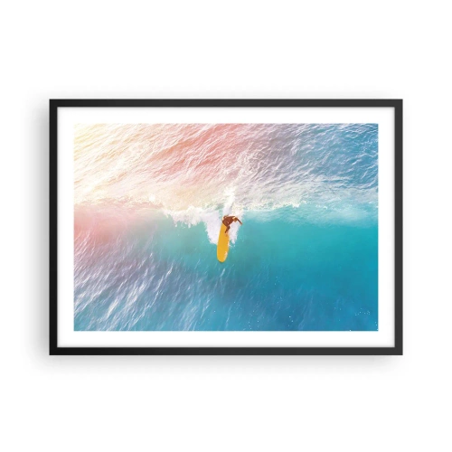 Plakat w czarnej ramie - Surfer na fali w pastelowych kolorach - 70x50cm - Oceaniczny jeździec - Nowoczesna dekoracja ścienna do salonu i sypialni ARTTOR