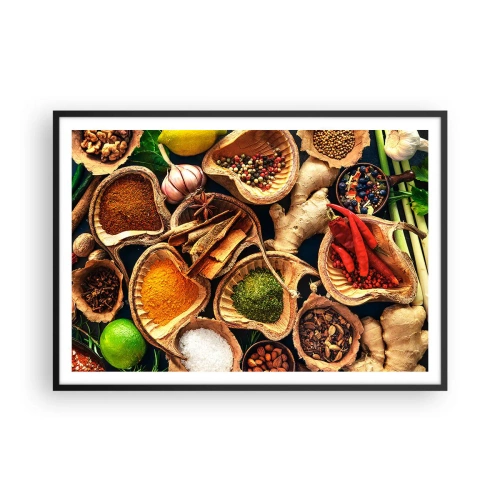 Plakat w czarnej ramie - Miseczki z przyprawami w różnych kolorach - 100x70cm - Bierz, co chcesz - Nowoczesna dekoracja ścienna do salonu i sypialni ARTTOR