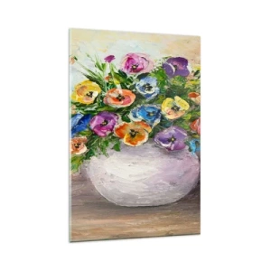 Obraz na szkle - Kolorowy bukiet kwiatów w białym wazonie - 80x120cm - Martwa natura z białym wazonem - Nowoczesna dekoracja ścienna do salonu i sypialni ARTTOR