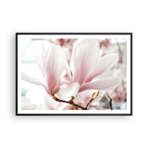 Plakat w czarnej ramie - Delikatne kwiaty magnolii w pastelowych odcieniach - 100x70cm - Bezmiar czułości - Nowoczesna dekoracja ścienna do salonu i sypialni ARTTOR