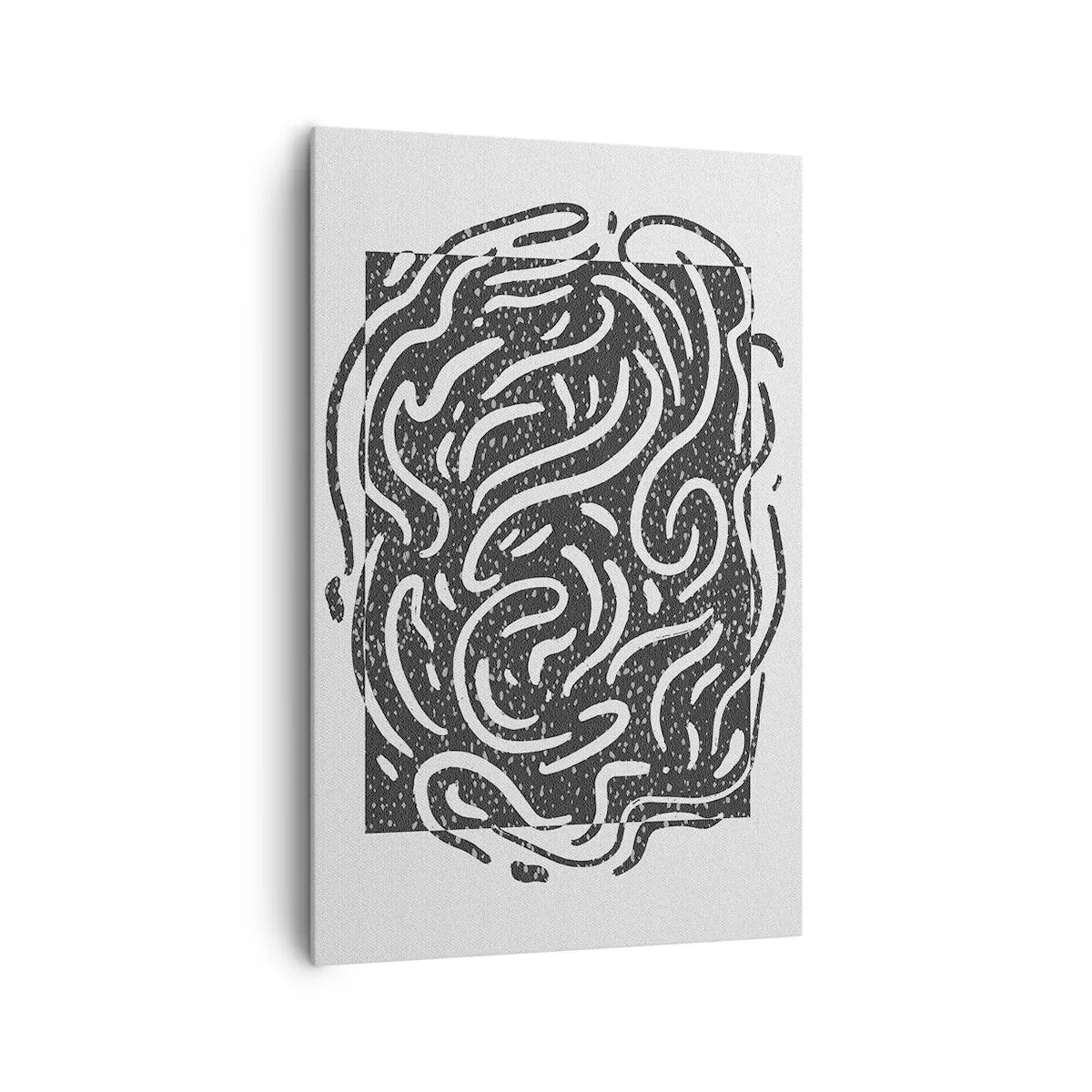 Obraz na płótnie - Czarno-biała abstrakcja w geometrycznym stylu - 80x120cm - Abstrakcja: taniec radości - Nowoczesna dekoracja ścienna do salonu i sypialni ARTTOR