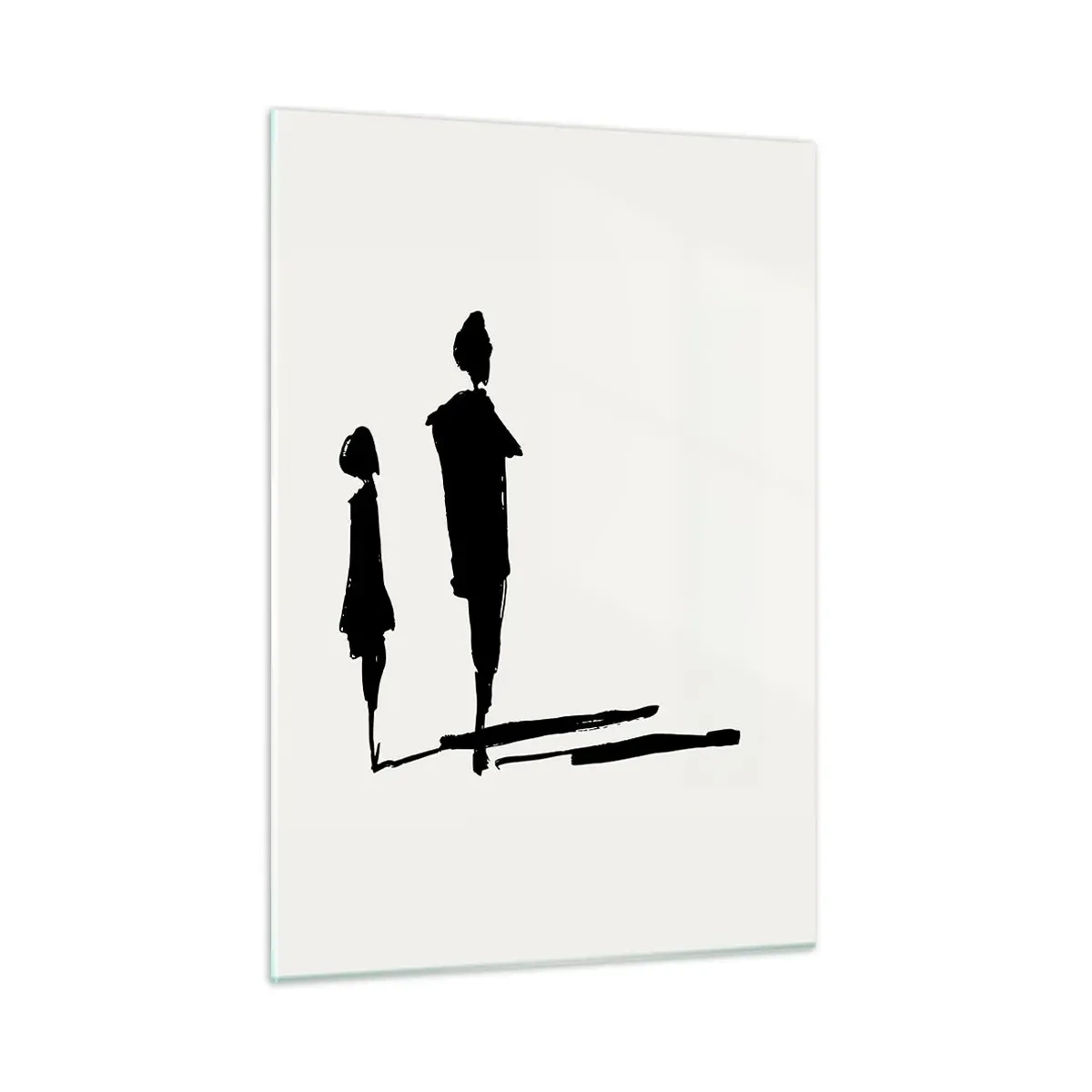 Obraz na szkle - Czarne sylwetki dwóch postaci z cieniem na jasnym tle - 50x70cm - Na pewno razem? - Nowoczesna dekoracja ścienna do salonu, kuchni i sypialni ARTTOR