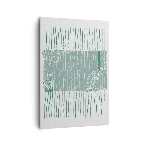 Obraz na płótnie - Geometryczny wzór w odcieniach morskiej zieleni i bieli - 70x100cm - Abstrakcja morska - Nowoczesna dekoracja ścienna do salonu i sypialni ARTTOR