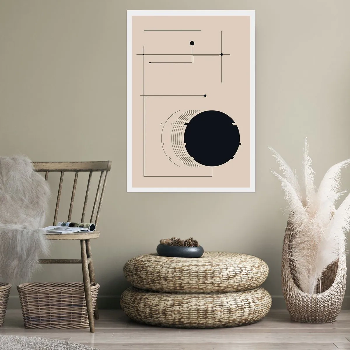Plakat - Minimalistyczna kompozycja geometryczna na beżowym tle - 50x70cm - Sprężysta i dynamiczna kompozycja - Nowoczesna dekoracja ścienna do salonu, kuchni i sypialni ARTTOR