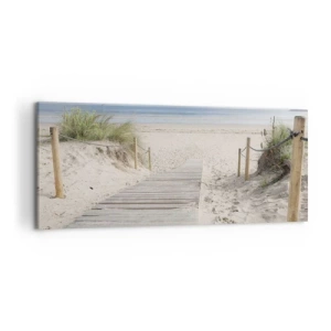 Obraz na płótnie - Ścieżka z desek prowadząca na piaszczystą plażę - 120x50cm - Po horyzont - Nowoczesna dekoracja ścienna do salonu i sypialni ARTTOR