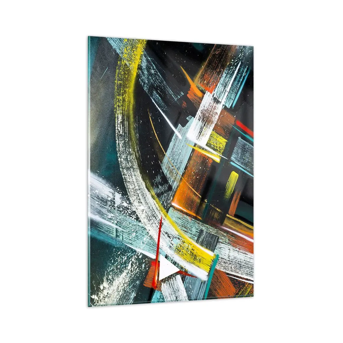 Obraz na szkle - Kolorowe abstrakcyjne pociągnięcia pędzla - 80x120cm - Energia ruchu - Nowoczesna dekoracja ścienna do salonu i sypialni ARTTOR