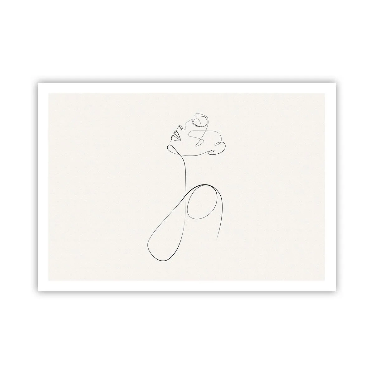 Plakat - Minimalistyczny szkic twarzy w stylu line art na białym tle - 100x70cm - Zapętlona w marzeniach - Nowoczesna dekoracja ścienna do salonu i sypialni ARTTOR