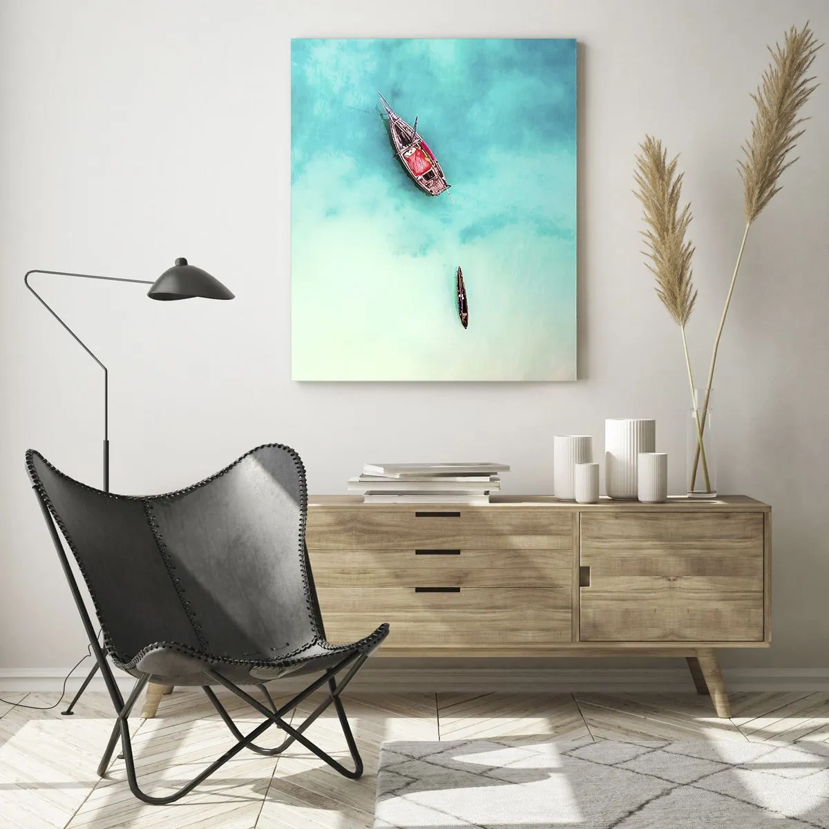 Obraz na szkle - Łodzie na lazurowej wodzie w spokojnej scenerii - 50x70cm - Bo na plażach Zanzibaru, kiedy nadmiar wód… - Nowoczesna dekoracja ścienna do salonu, kuchni i sypialni ARTTOR