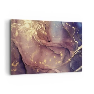 Obraz na płótnie - Abstrakcyjna kompozycja z odcieniami złota i fioletu - 120x80cm - Materia i duch - Nowoczesna dekoracja ścienna do salonu, kuchni i sypialni ARTTOR