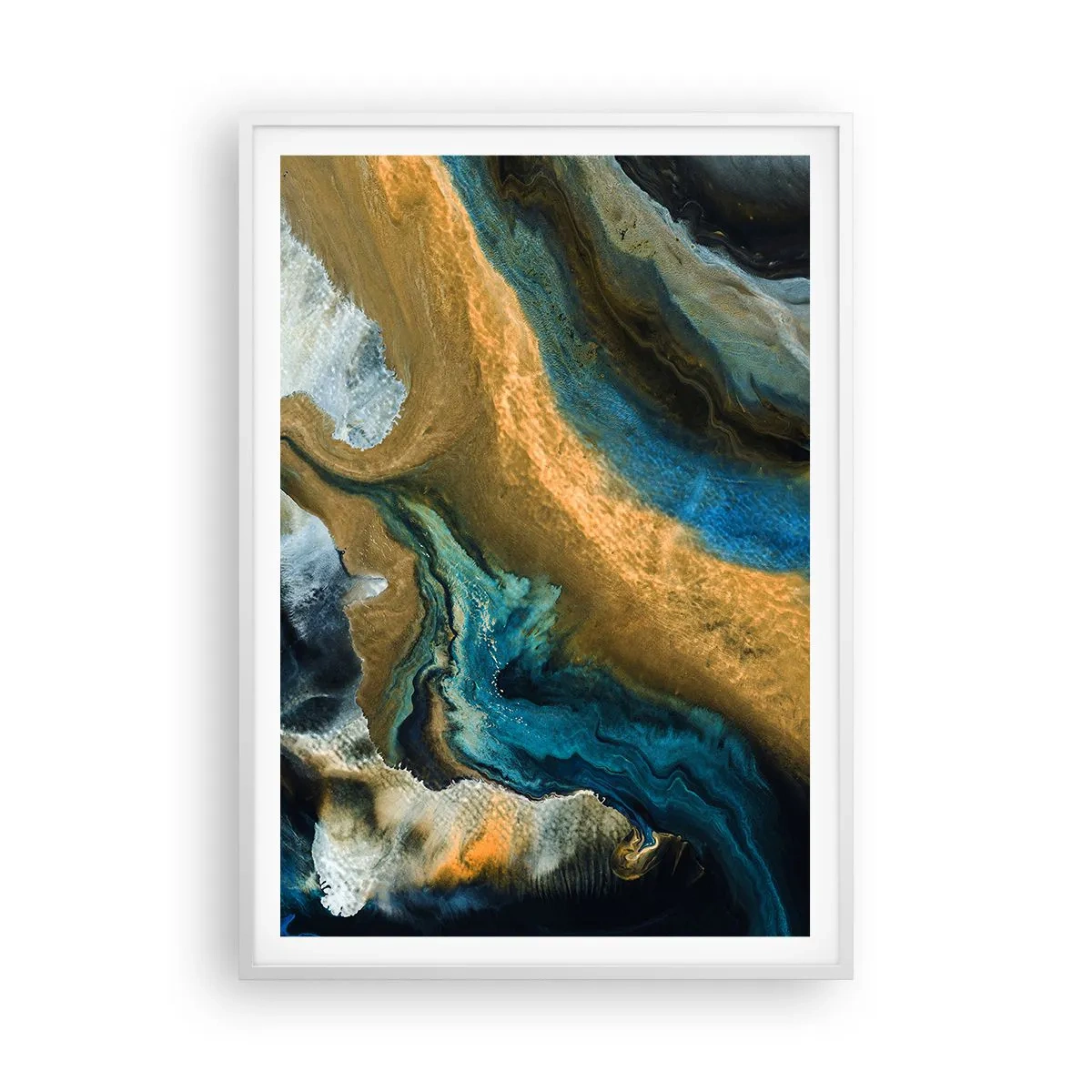 Plakat w białej ramie - Niebieski – zółty – wzajemne wpływy - 70x100 cm