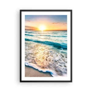 Plakat w czarnej ramie - Zachód słońca nad spokojnym morzem z falami - 50x70cm - Widok wart zachodu - Nowoczesna dekoracja ścienna do salonu i sypialni ARTTOR