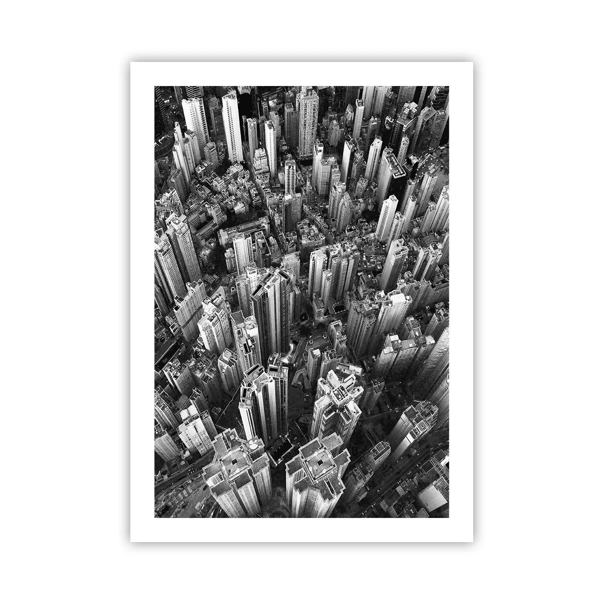 Plakat - Widok z lotu ptaka na miejskie wieżowce w czerni i bieli - 50x70cm - Wciąż wyżej i wyżej - Nowoczesna dekoracja ścienna do salonu, kuchni i sypialni ARTTOR