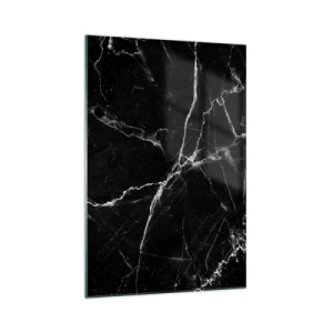 Obraz na szkle - Czarny marmur z białymi żyłkami w detalu - 70x100cm - Sekretne życie kamienia - Nowoczesna dekoracja ścienna do salonu i sypialni ARTTOR