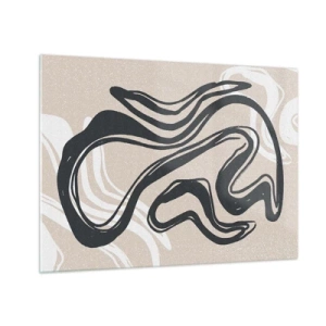 Obraz na szkle - Ekspresyjna czarna linia na beżowym tle w stylu abstrakcyjnym - 70x50cm - Ekspresja zwielokrotniona - Nowoczesna dekoracja ścienna do salonu i sypialni ARTTOR