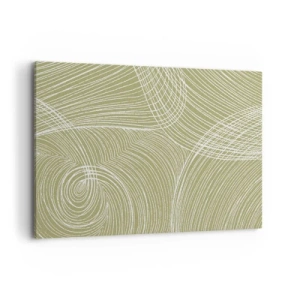 Obraz na płótnie - Zielono-białe linie w abstrakcyjnej kompozycji - 120x80cm - Abstrakcja misterna w bieli - Nowoczesna dekoracja ścienna do salonu, kuchni i sypialni ARTTOR