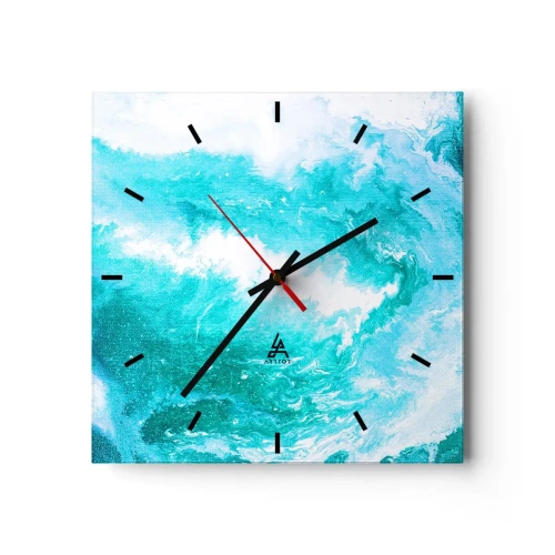 Zegar ścienny - Abstrakcyjny wir w odcieniach błękitu - 30x30cm - W jądrze żywiołu - Nowoczesna dekoracja ścienna do salonu i sypialni ARTTOR
