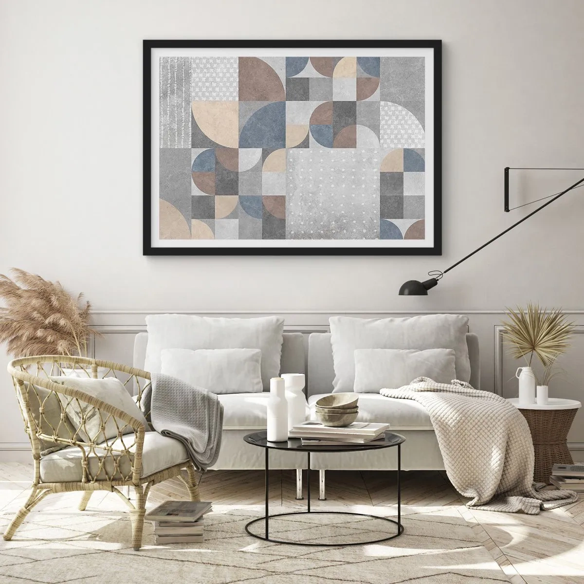 Plakat w czarnej ramie - Geometryczny wzór w pastelowych odcieniach - 70x50cm - Ceramiczna fantazja - Nowoczesna dekoracja ścienna do salonu i sypialni ARTTOR