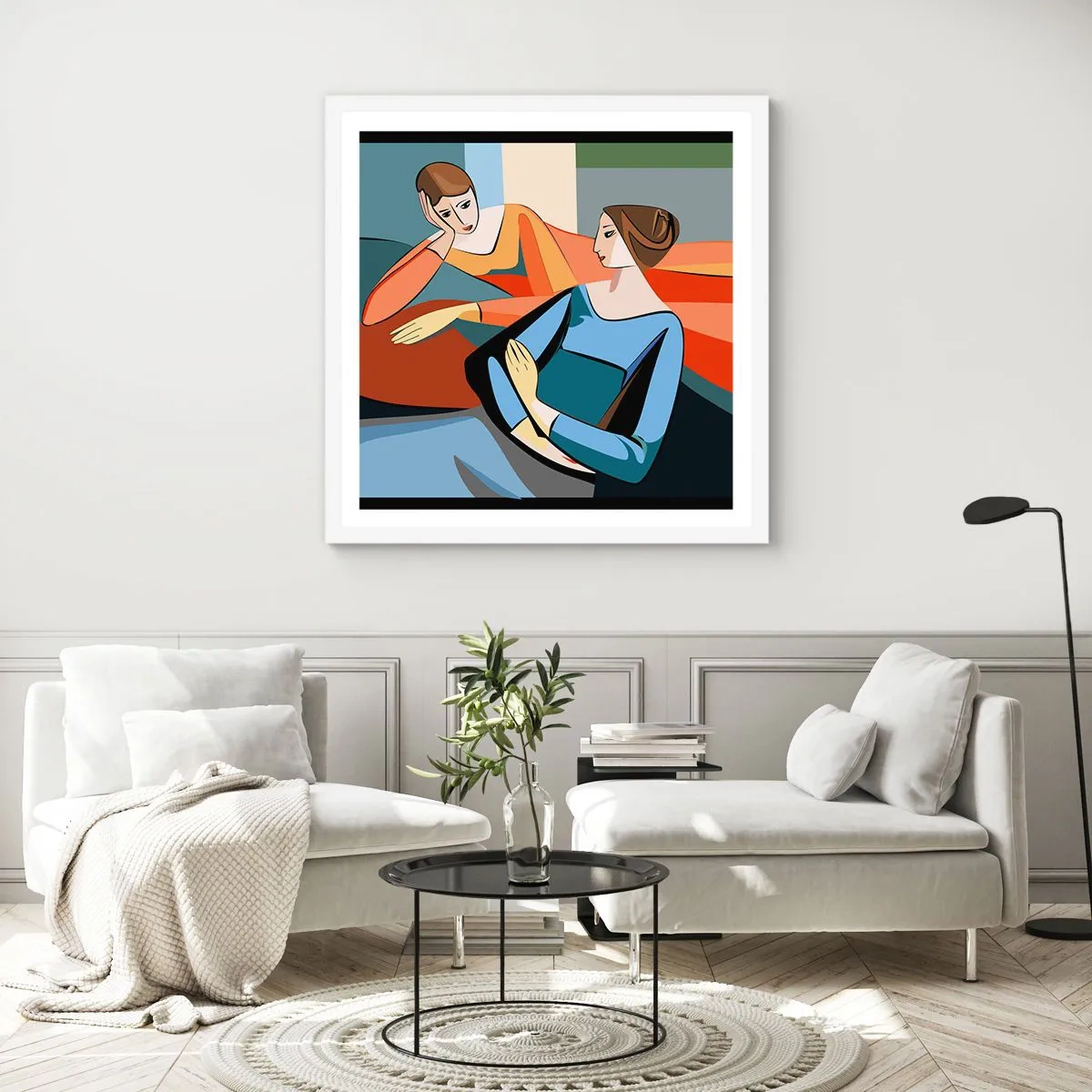 Plakat w białej ramie - Chwila zwierzeń - 50x50 cm