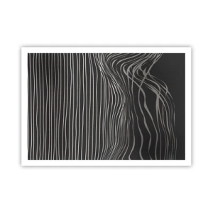 Plakat - Białe linie na ciemnoszarym tle w abstrakcyjnym układzie - 100x70cm - Rytm i akcent - Nowoczesna dekoracja ścienna do salonu i sypialni ARTTOR