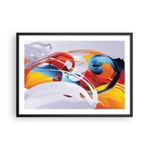 Plakat w czarnej ramie - Kolorowa abstrakcja z dynamicznymi liniami i żywymi barwami - 70x50cm - Taniec żywiołów - Nowoczesna dekoracja ścienna do salonu i sypialni ARTTOR