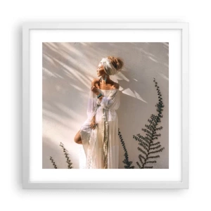 Plakat w białej ramie - Słońce i dziewczyna - 40x40 cm
