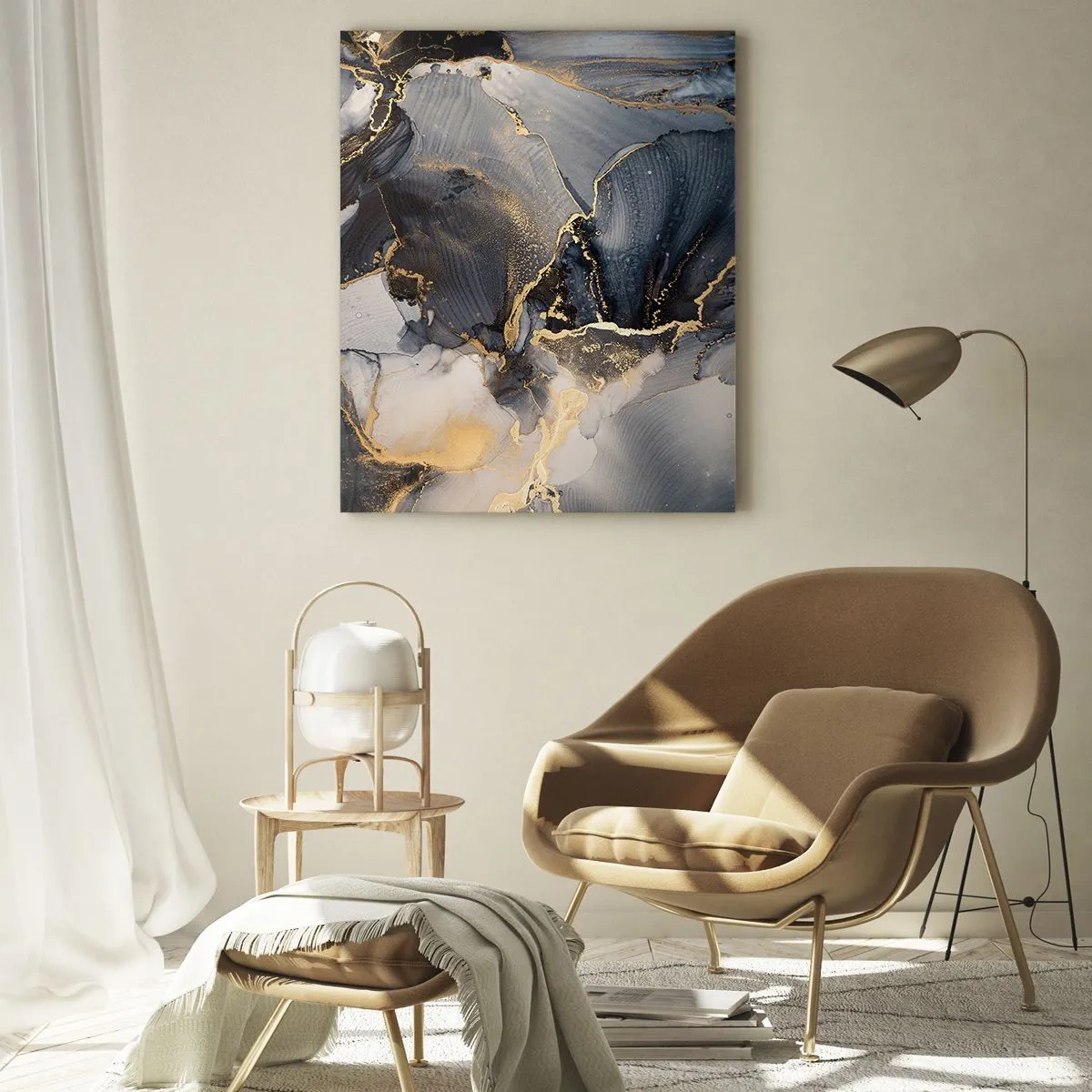 Obraz na szkle - Abstrakcyjne złoto i szarość na płótnie - 80x120cm - Życie kamienia - Nowoczesna dekoracja ścienna do salonu i sypialni ARTTOR