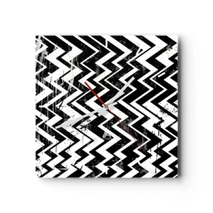Zegar ścienny - Czarno-biały wzór w zygzaki z artystycznymi przetarciami - 30x30cm - Zyg-białe, zag-czarne - Nowoczesna dekoracja ścienna do salonu i sypialni ARTTOR