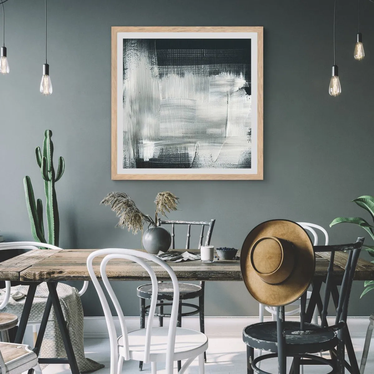 Plakat w ramie jasny dąb - Utkane z pionu i poziomu - 30x30 cm