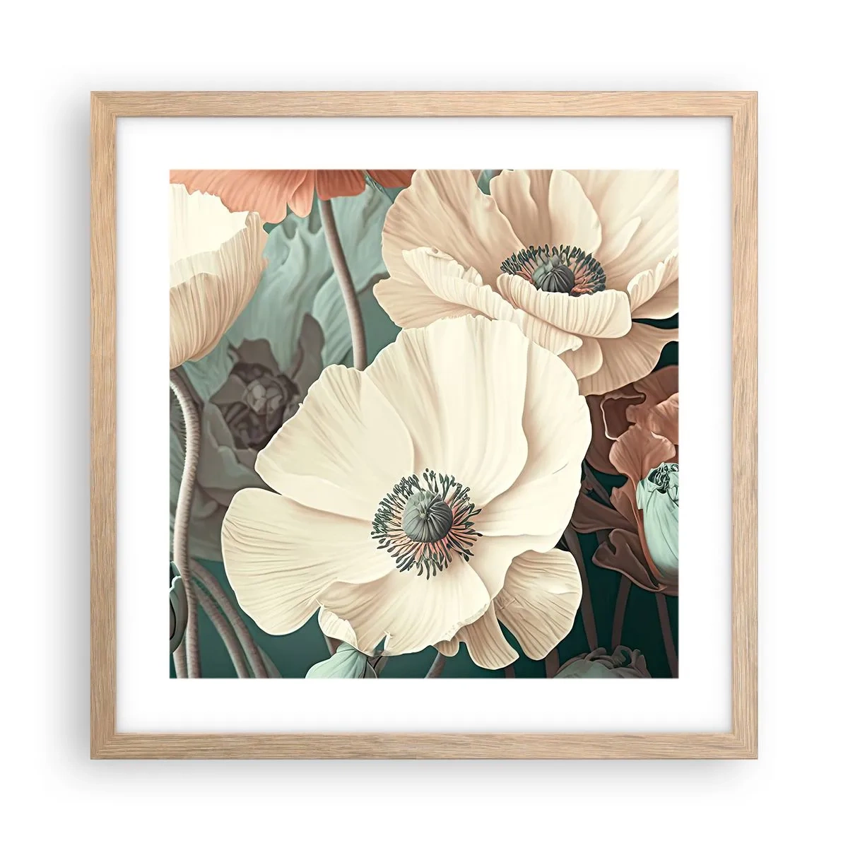 Plakat w ramie jasny dąb - Szept maków - 40x40 cm