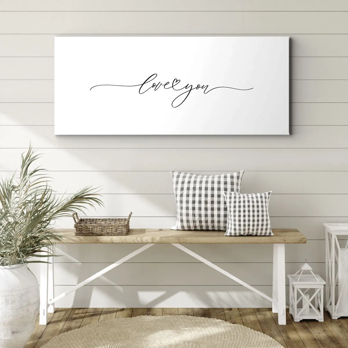 Obraz na płótnie - Napis love you w eleganckiej czcionce - 120x50cm - Czarno na białym - Nowoczesna dekoracja ścienna do salonu i sypialni ARTTOR