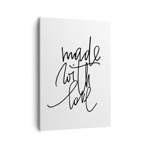 Obraz na płótnie - Minimalistyczny obraz z napisem 'Made with love' w stylu kaligrafii - 50x70cm - Najlepsza marka - Nowoczesna dekoracja ścienna do salonu, kuchni i sypialni ARTTOR