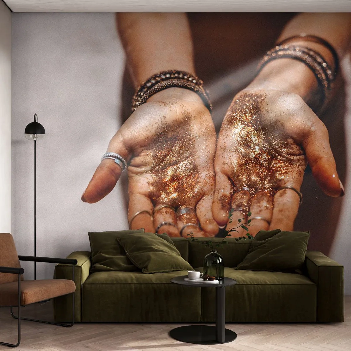 Fototapeta Samoprzylepna Deluxe Sticker - Dar dla ciebie - Kobiece Dłonie, Boho, Złoto - 250x175 cm