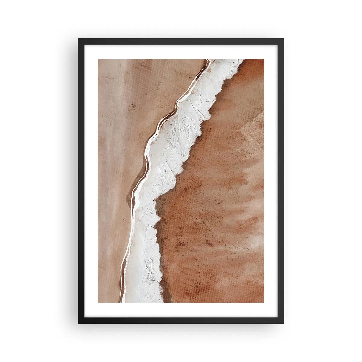 Plakat w czarnej ramie - Abstrakcyjna faktura w odcieniach brązu i bieli - 50x70cm - W kolorach ziemi - Nowoczesna dekoracja ścienna do salonu i sypialni ARTTOR