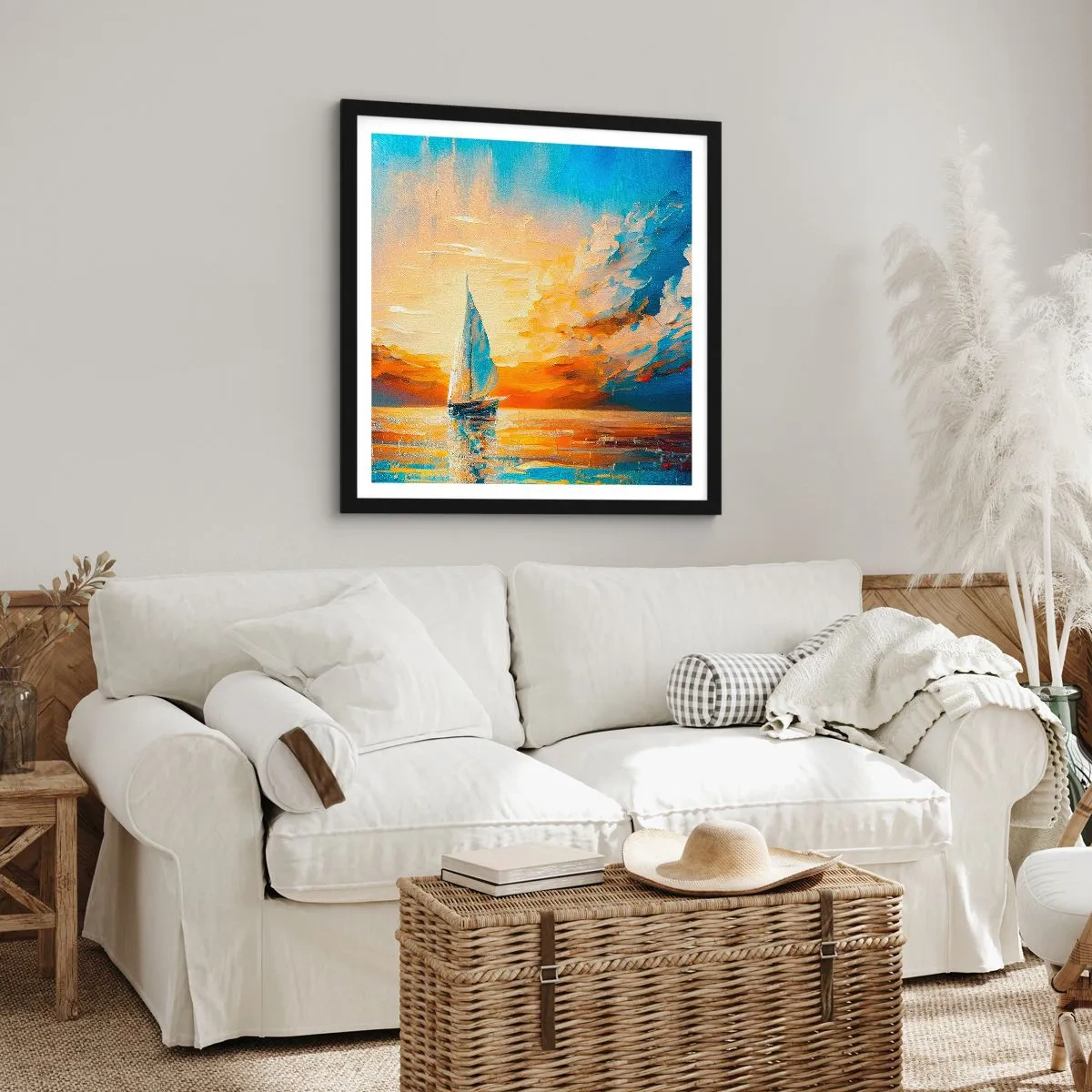 Plakat w czarnej ramie - Żegluga w złocie - 30x30 cm