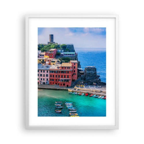 Plakat w białej ramie - Śródziemnomorskie magiczne miasteczko - 40x50 cm
