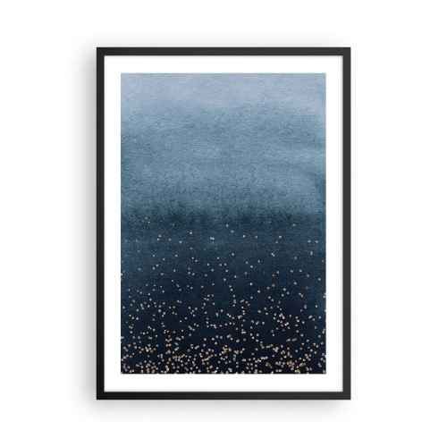 Plakat w czarnej ramie - Gradient w odcieniach niebieskiego z złotymi akcentami - 50x70cm - Kompozycja – niebieskie fazy - Nowoczesna dekoracja ścienna do salonu i sypialni ARTTOR