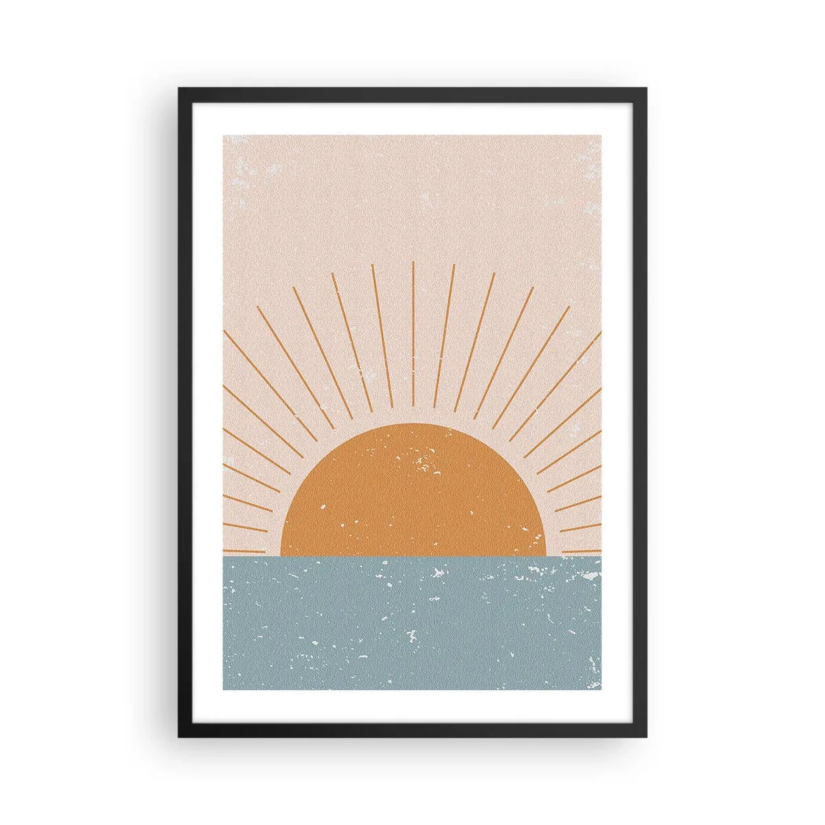 Plakat w czarnej ramie - Minimalistyczne słońce nad horyzontem w stylu vintage - 50x70cm - Codzienny cud - Nowoczesna dekoracja ścienna do salonu i sypialni ARTTOR