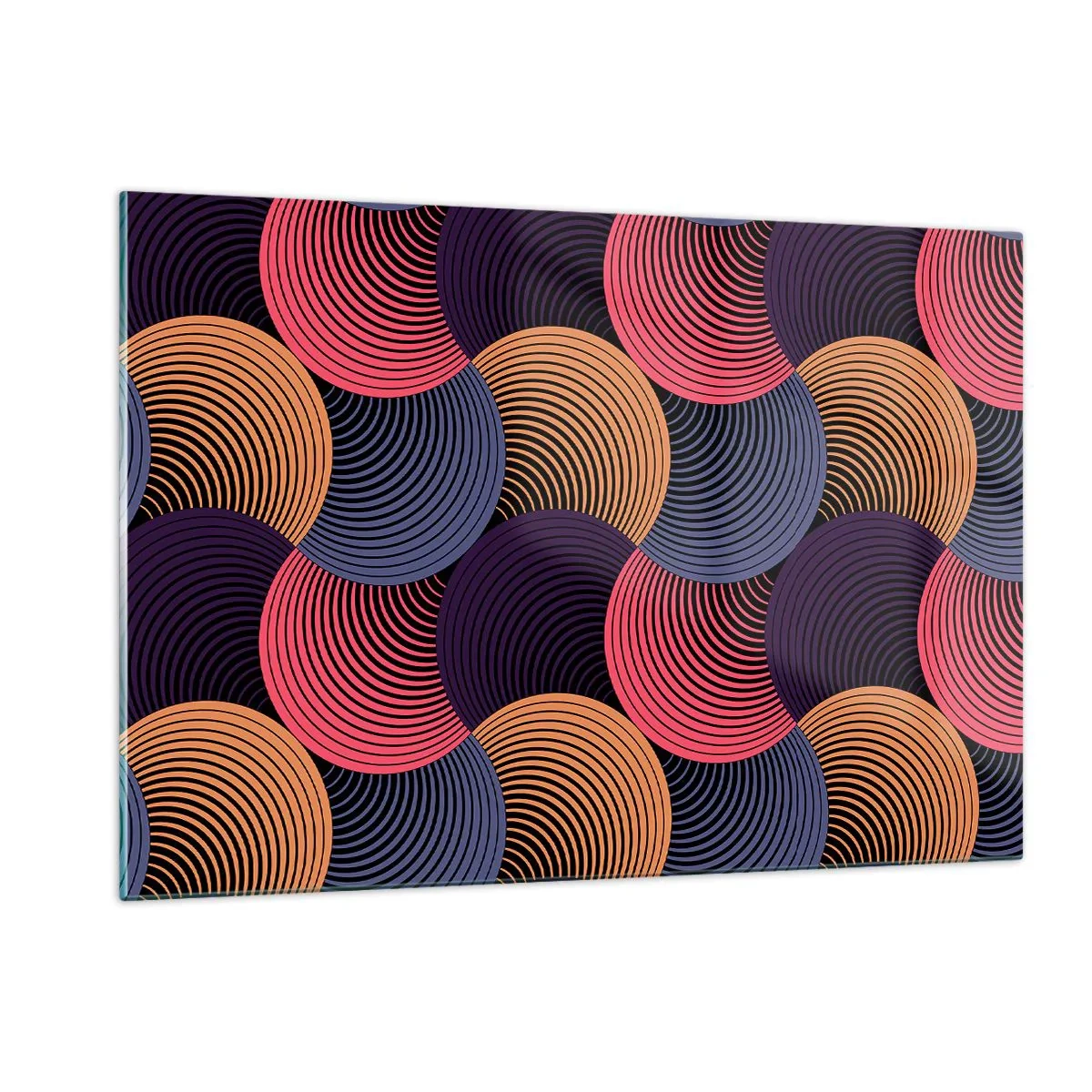 Obraz na szkle - Kolorowe koncentryczne okręgi tworzące geometryczny wzór - 120x80cm - W kolistym rytmie - Nowoczesna dekoracja ścienna do salonu, kuchni i sypialni ARTTOR