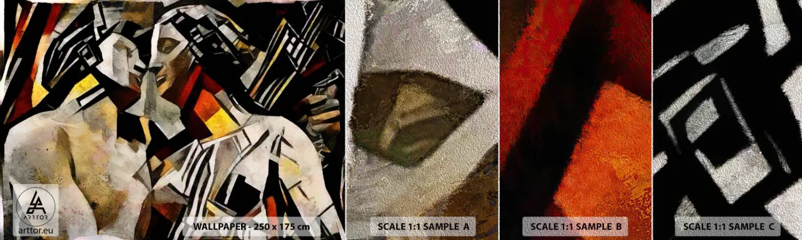 Fototapeta Próbka Premium Sand - Posągowy pocałunek - Zakochana Para, Kubizm, Pocałunek - 100x30 cm