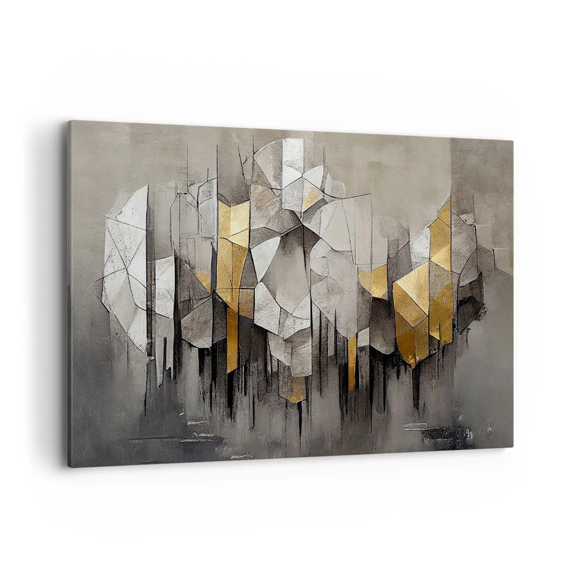 Obraz na płótnie - Geometryczna abstrakcja w odcieniach złota i szarości - 120x80cm - Kompozycja z lodu i światła - Nowoczesna dekoracja ścienna do salonu, kuchni i sypialni ARTTOR