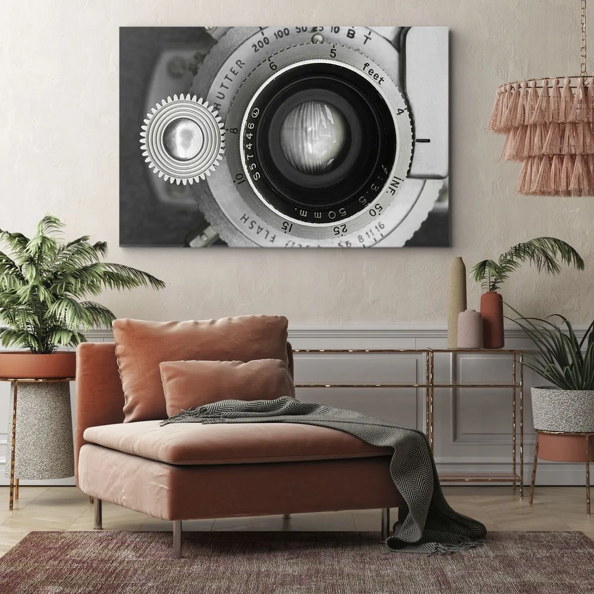 Obraz na płótnie - Obiektyw starego aparatu fotograficznego - 70x50cm - Opowieść o Hollywood - Nowoczesna dekoracja ścienna do salonu i sypialni ARTTOR