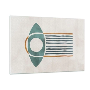 Obraz na szkle - Geometryczna forma z kołem i liniami w odcieniach zieleni i rudości - 120x80cm - Znaki i rytuały - Nowoczesna dekoracja ścienna do salonu, kuchni i sypialni ARTTOR