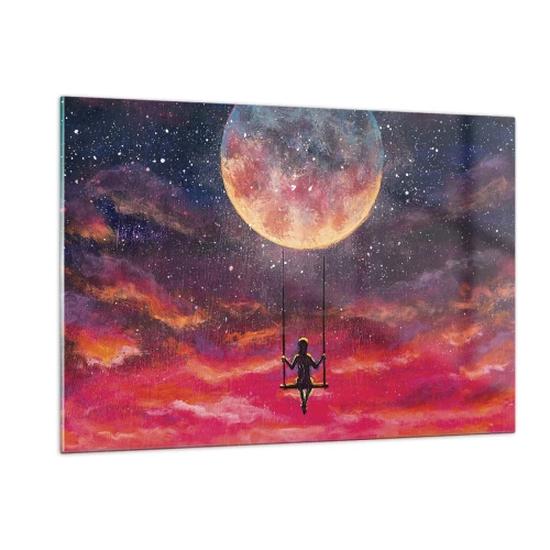 Obraz na szkle - Dziewczynka na huśtawce zawieszonej pod księżycem - 120x80cm - Bujać w obłokach - Nowoczesna dekoracja ścienna do salonu, kuchni i sypialni ARTTOR